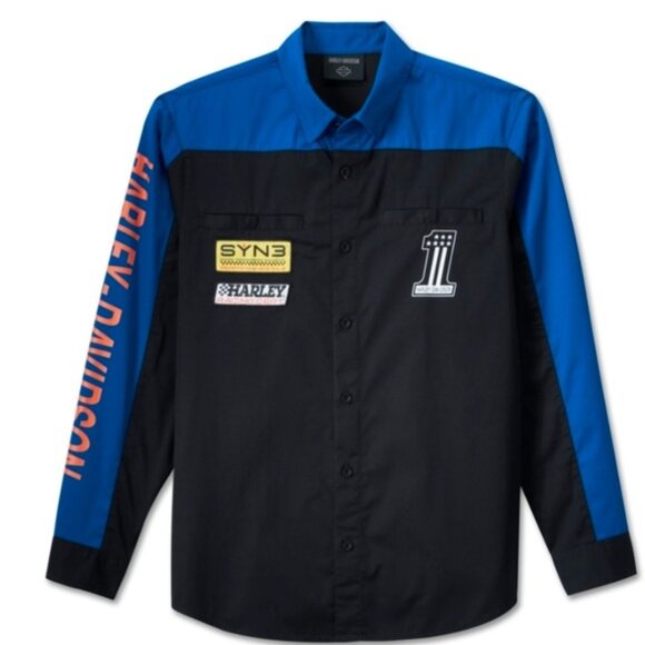 Harley-Davidson Men Regular XL Black and Blue Racing Pit Long Sleeve 112025 - Picture 1 of 8